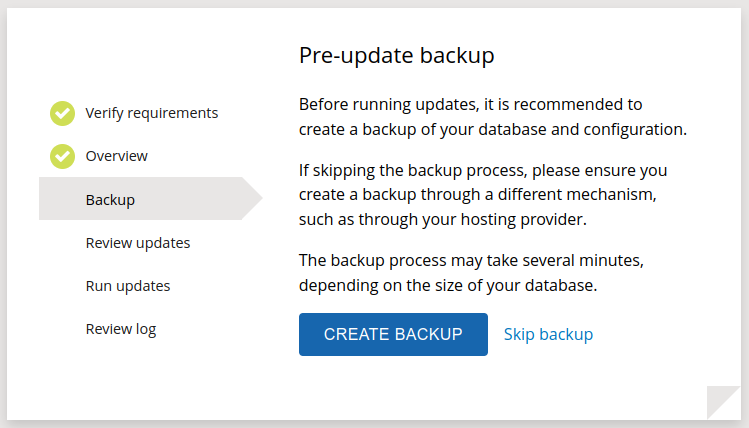 Der Backup-Schritt beim Update