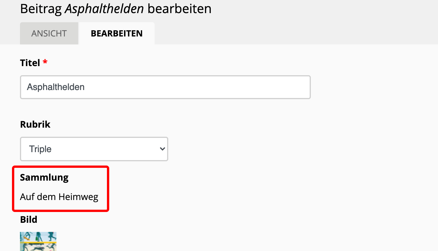 Bildschirmfoto Beitrag bearbeiten