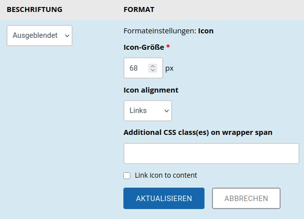 Admin-Oberfläche der Anzeige-Einstellungen
